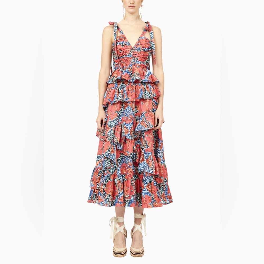 Ulla Johnson Candace Ruffle Printed Midi Dress